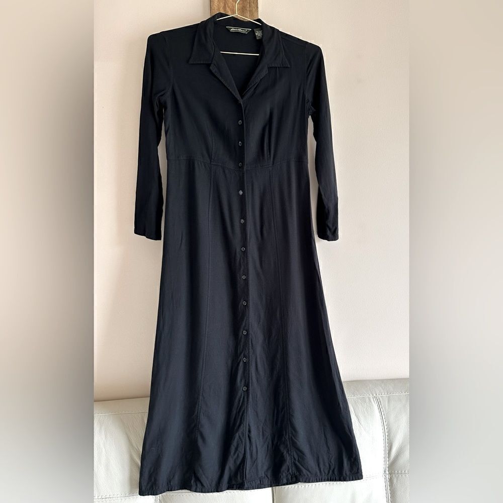 Eddie Bauer Long Sleeve Black Button Dress || size 2P